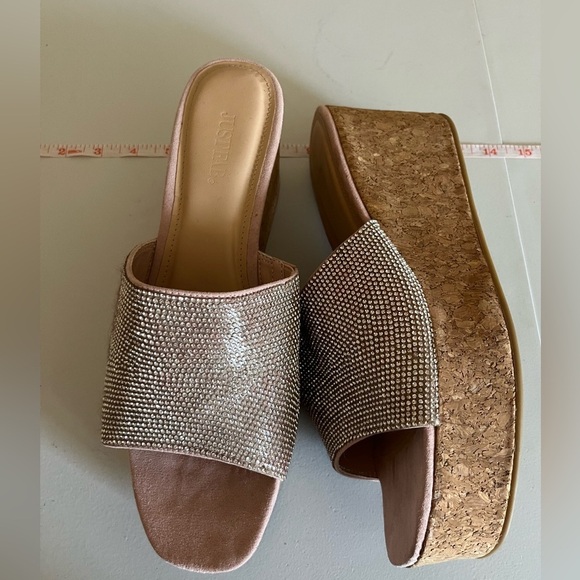 Just Fab Slides Platform Wedge Cork Heel Delia Slide Y2K Sandal Pink Glitter 10 - Picture 2 of 7